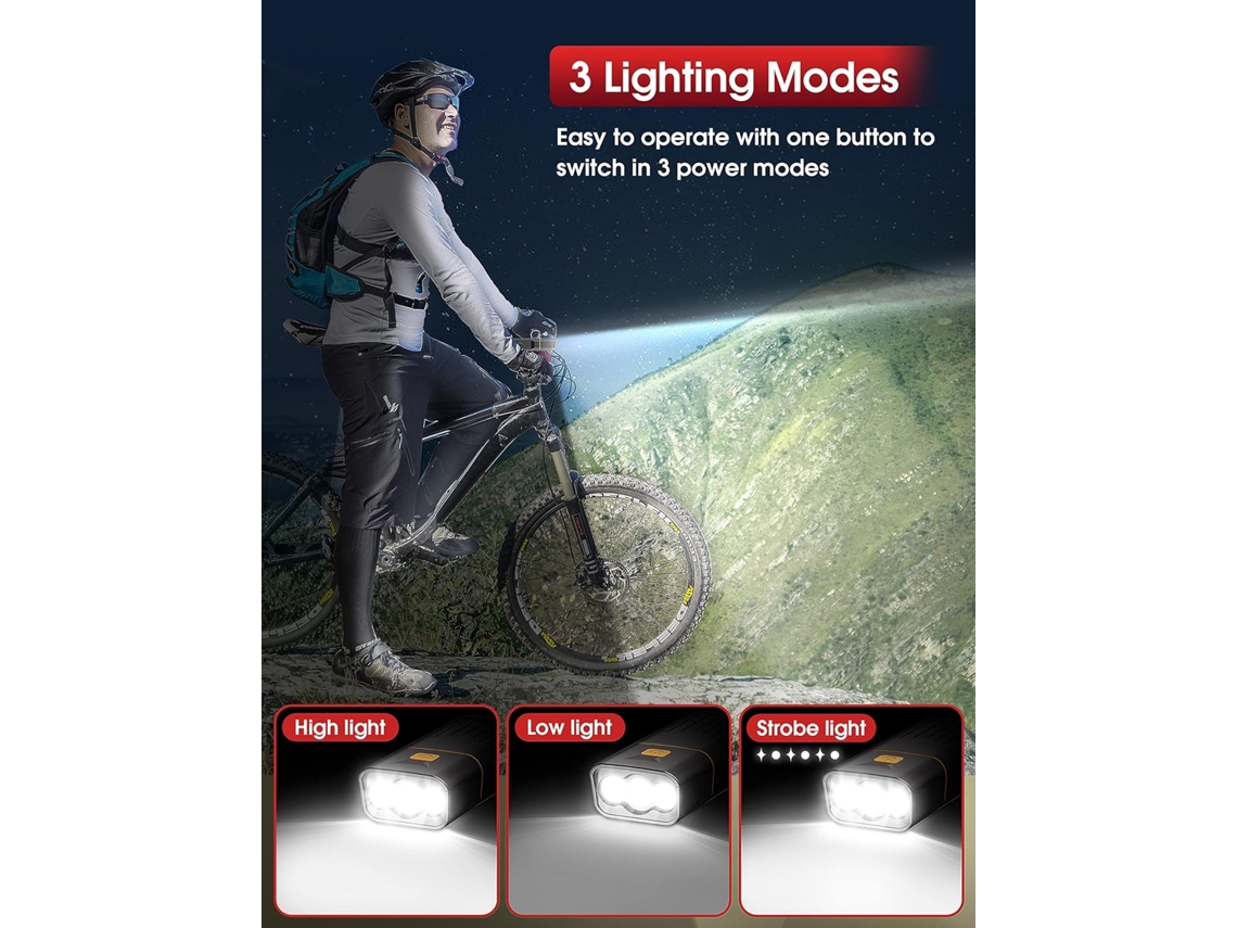 Luz LED para mountain bike TK3, recarregável por USB, potente e duradoura, para passeios noturnos, CXC