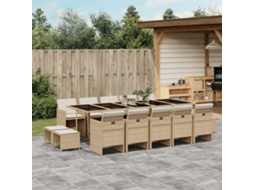 Vidaxl 15 Pcs Conjunto De Jantar P/ Jardim Com Almofadões Vime Pe Bege