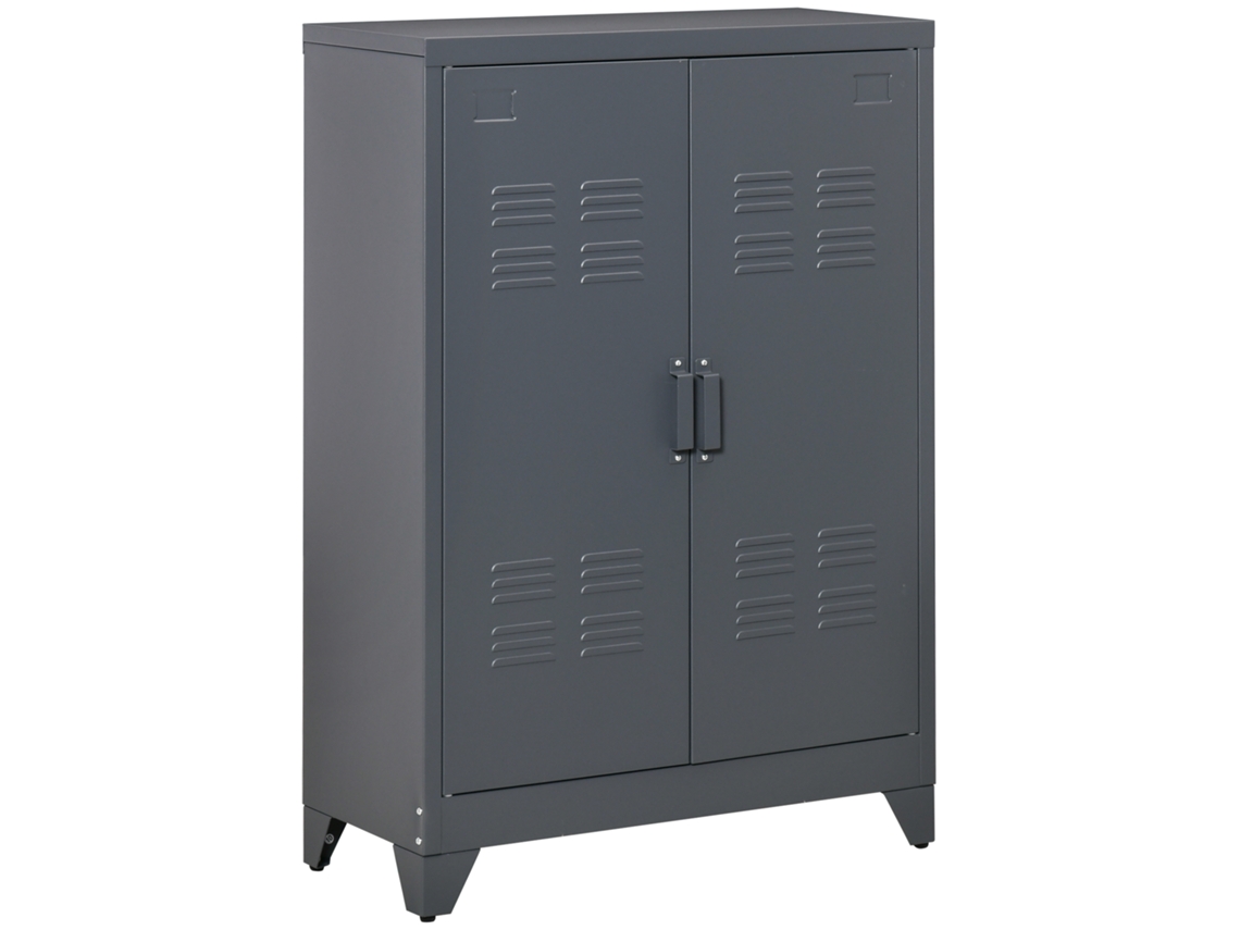 Armário de Metal com Portas Duplas, 2 Prateleiras Ajustáveis, 75x33x110cm, Cinza S/MARCA