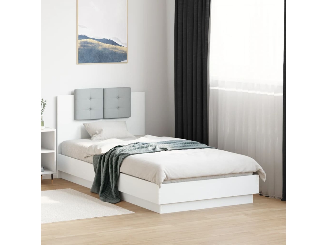 Vidaxl Estrutura Cama Cabeceira 75x190 Cm Derivados De Madeira Branco