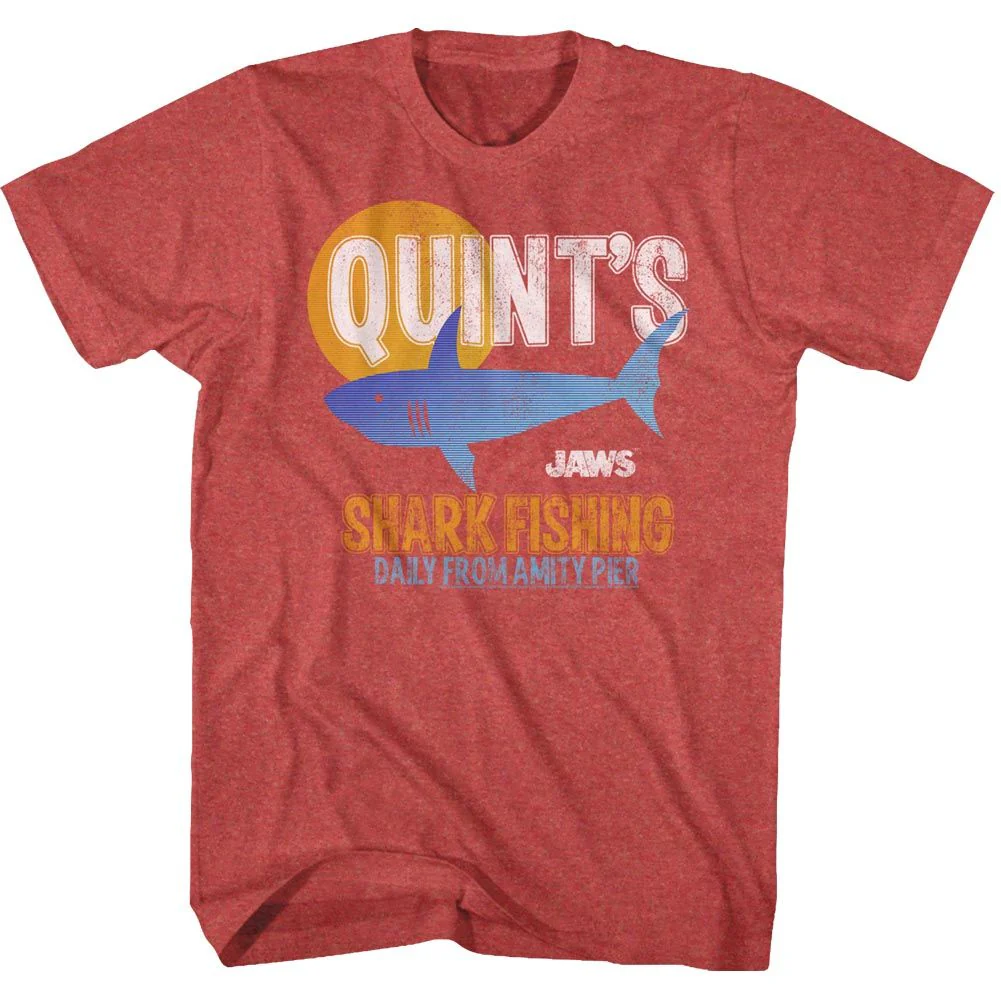 Unisex Adult T-shirt Rockinstone Jaws Movie Quint Fish Heather Red Sizel