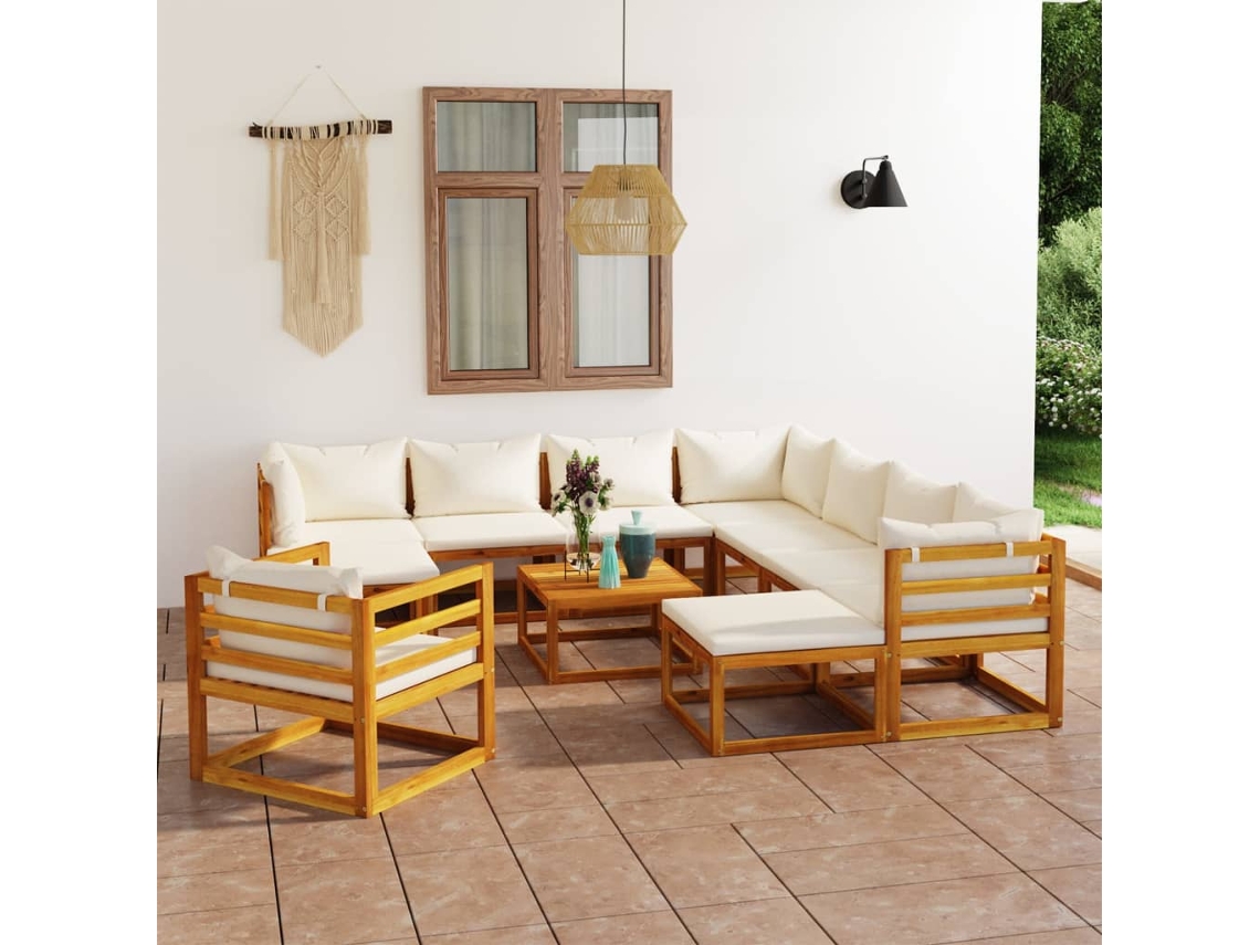 Vidaxl 12 Pcs Conjunto Lounge Jardim C/ Almofadões Acácia Maciça Creme