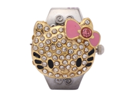 2026 relógio Anel de Quartzo Feminino com Capa Flip Up Rosa e Strass