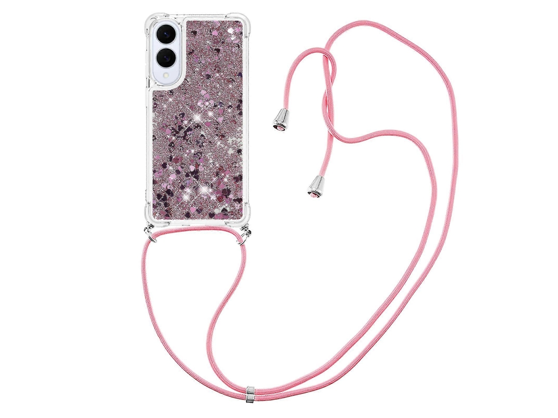 Capa De Tpu Tkdaddy Para Samsung Galaxy S25 Edge, Capa De Celular Quicksand Com Cordão, Ouro Rosa/corações