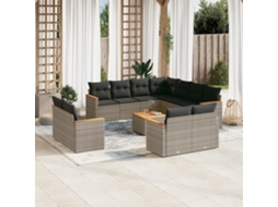 12 Pcs Conjunto De Sofá Jardim C/ Almofadões Vime Pe Cinza Dkd Home Decor