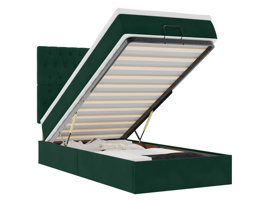 Estrutura de Cama Otomana com Colchões Veludo Verde Escuro 90x190 cm MAISON EXCLUSIVE