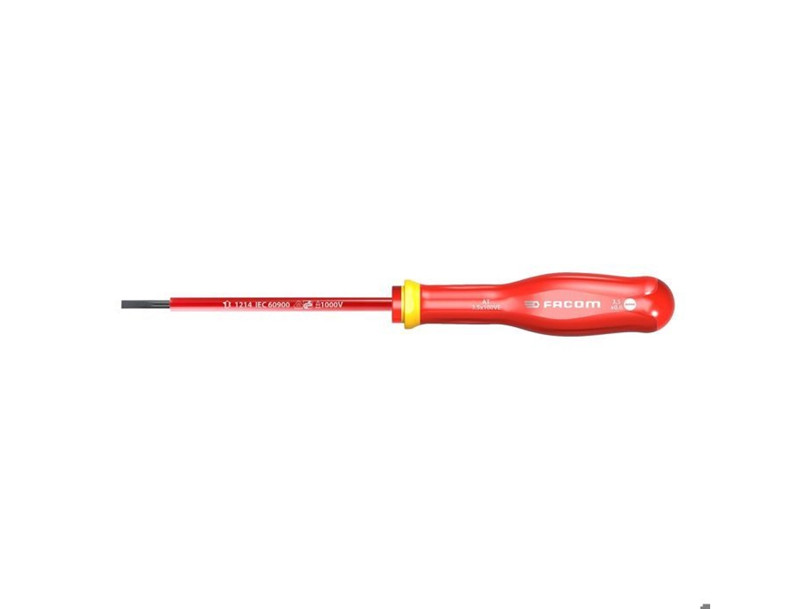 Chave de fenda isolada Protwist® 1000 V para parafusos de fenda de 3,5 x 100 mm. Comprimento total: 204 mm. Facom AT3,5x100 V.