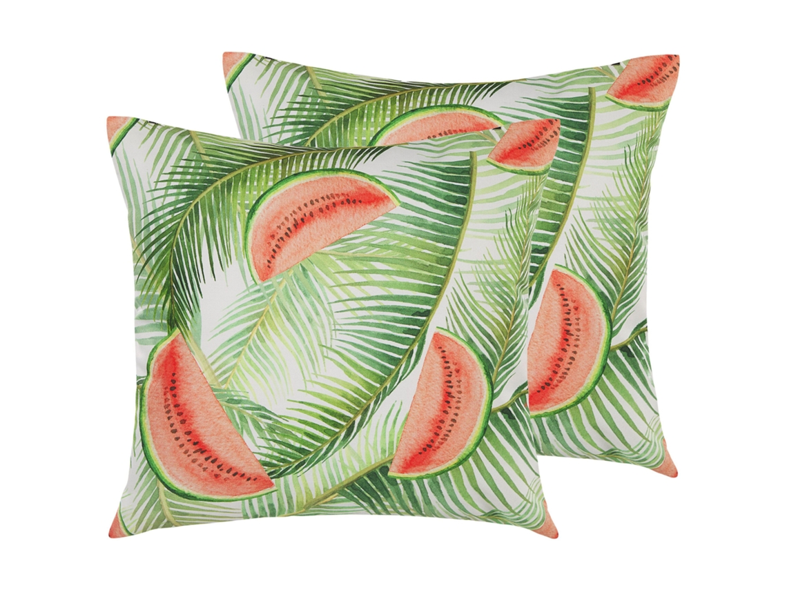 Conjunto De 2 Almofadas De Exterior Beliani Lovoleto De Poliéster Verde Claro 45x45x12