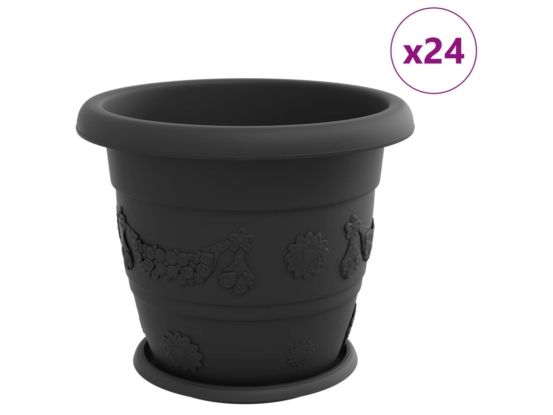 Conjunto 24 Plástico Vidaxl Preto Plástico (ø 34 X 28 Cm)