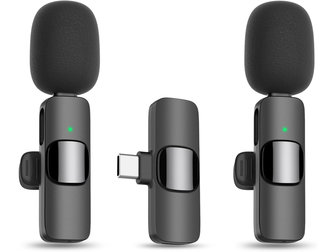 Microfone De Lapela Sem Fio Para Iphone 15/ Android/ Computador Microfones Bt Mini Telefone 2 Microfones Clipe Com Interface Usb C Aquaforge
