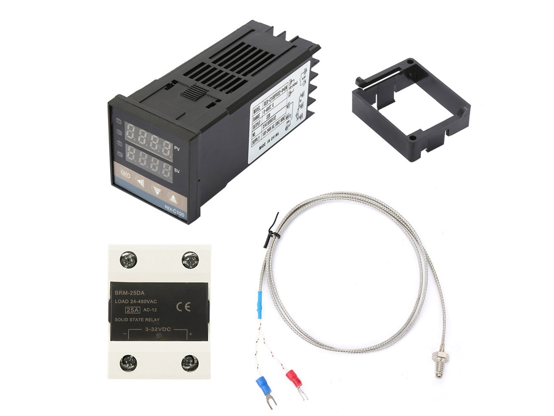 Kit Controlador de Temperatura Digital PID com SSR 25A e Termopar K M6 1m | S/MARCA