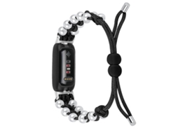 Pulseira de relógio inteligente ajustável com corda trançada e decoração de pérolas para Fitbit Inspire 3 Ly Ebike