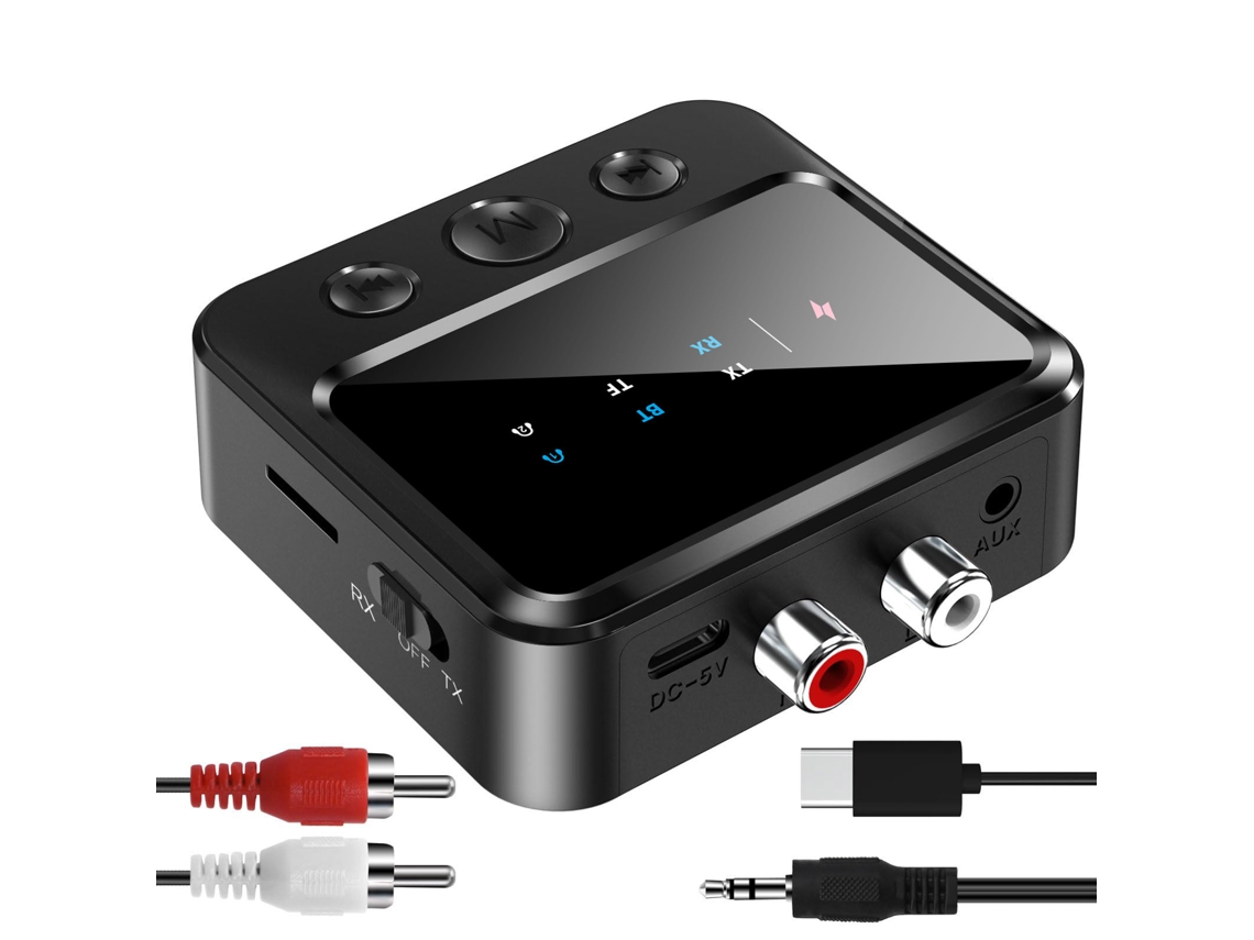 HEXINYIGJLY Adaptador Bluetooth 5.4 Tx/rx, dupla ligação, Tf, aux/rca, 20m, duplo áudio
