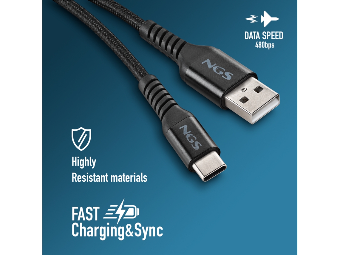 Knot Ac Cabo Usb A Para Usb C. Transmissão De Dados 480 Bps Usb 2.0. Caixa Em Nylon Trançado E Alumínio. 1m. Tensão E Corrente 5v 2,4a. Preto Ngs