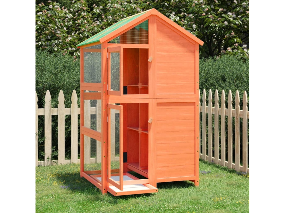 Vidaxl Gaiola Para Pássaros 97x81x152 Cm Pinho Maciço Castanho
