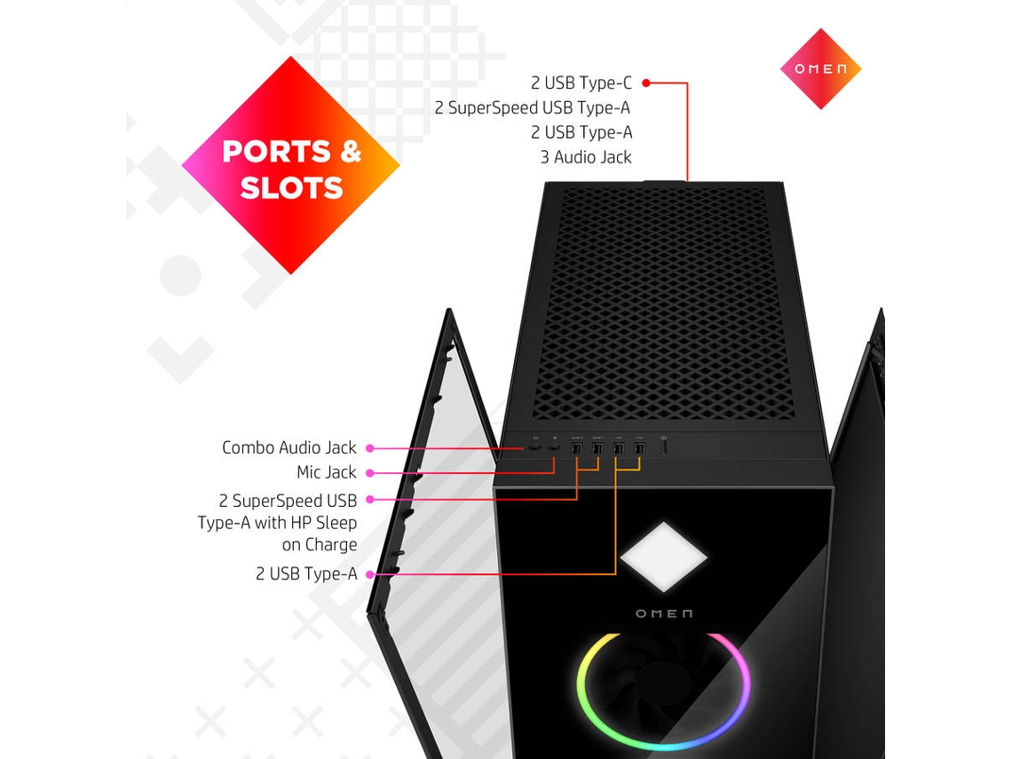 Desktop Gaming HP OMEN 45L GT22-0025np (Intel Core i9-12900K - NVIDIA GeForce RTX 3080 Ti - RAM: 32 GB - 2 TB HDD + 512 GB SSD)