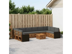 Vidaxl Conjunto De Sofás Para Exterior 11 Pcs Natural E Antracite