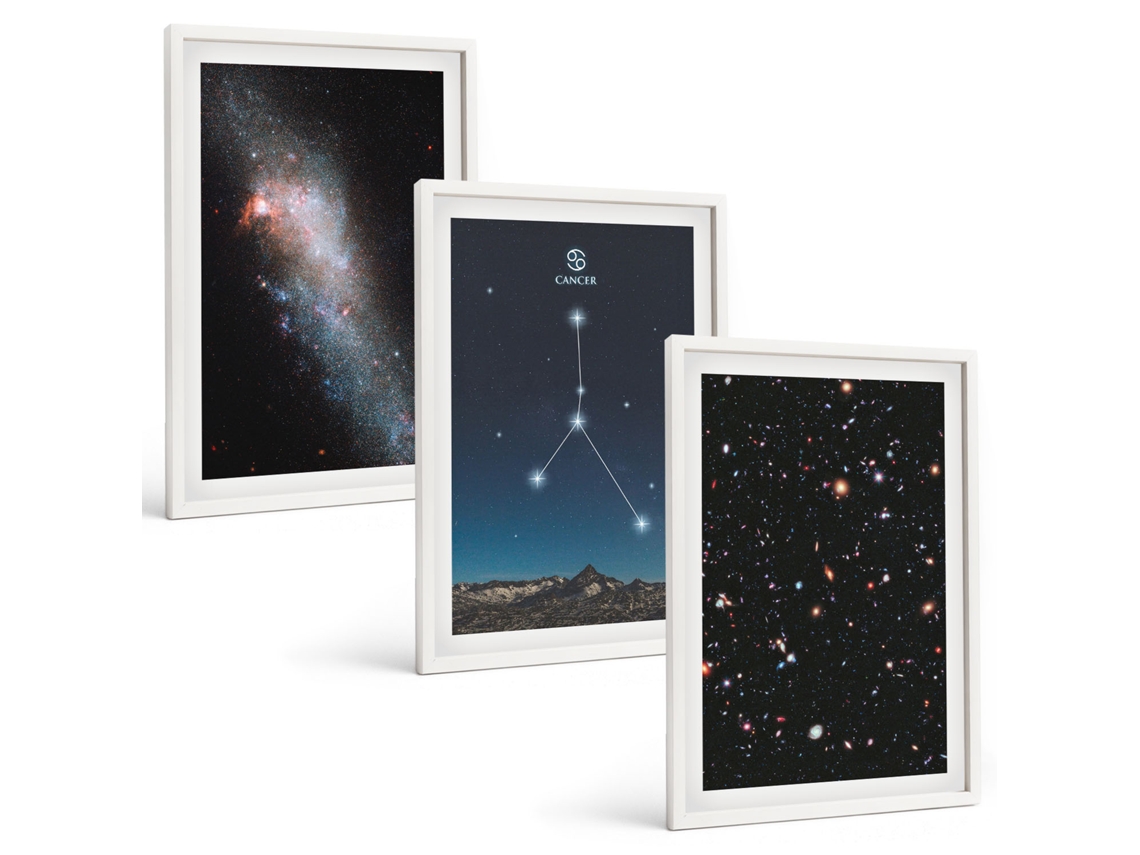 Galeria De Pinturas Murais Galáxia Espacial, Constelação De Câncer Moldura Branca Quadros Para O Escritório Espelharte (3 Piezas De 40x60 Cm)