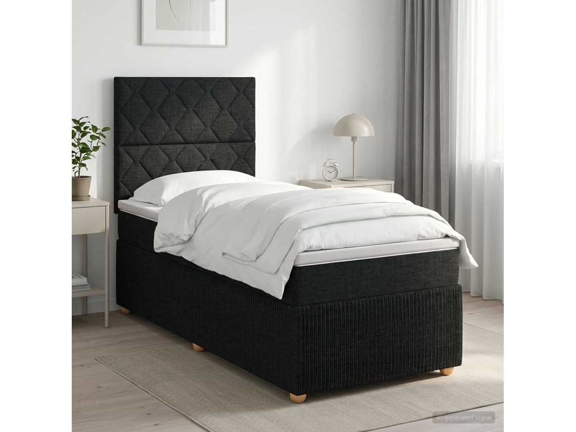 Vidaxl Cama Box Spring Com Colchão Preto 100 X 200 Cm Tecido