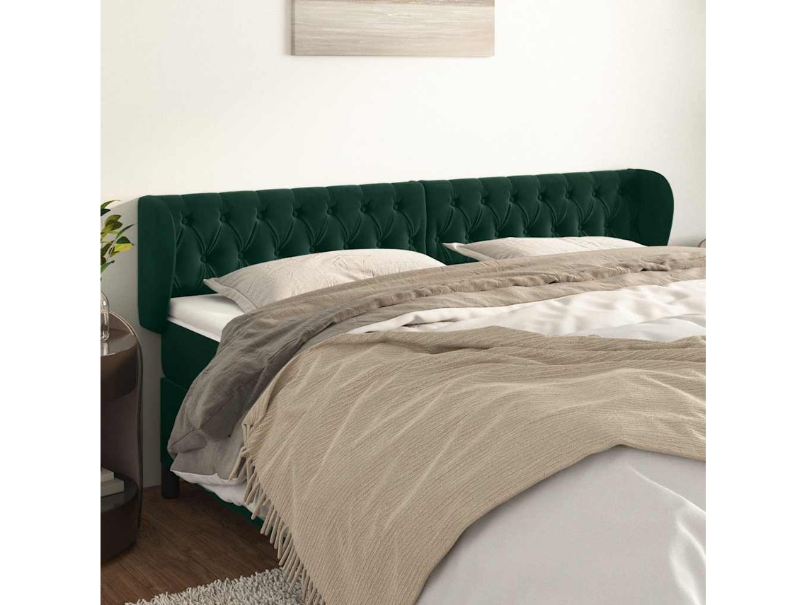 Cabeceira De Cama | Painel De Cama C/ Abas Veludo 203x23x78/88cm Verde-escuro