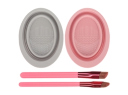 Conjunto de 4 pincéis angulares para sobrancelhas com copo e tapete de silicone para limpeza.