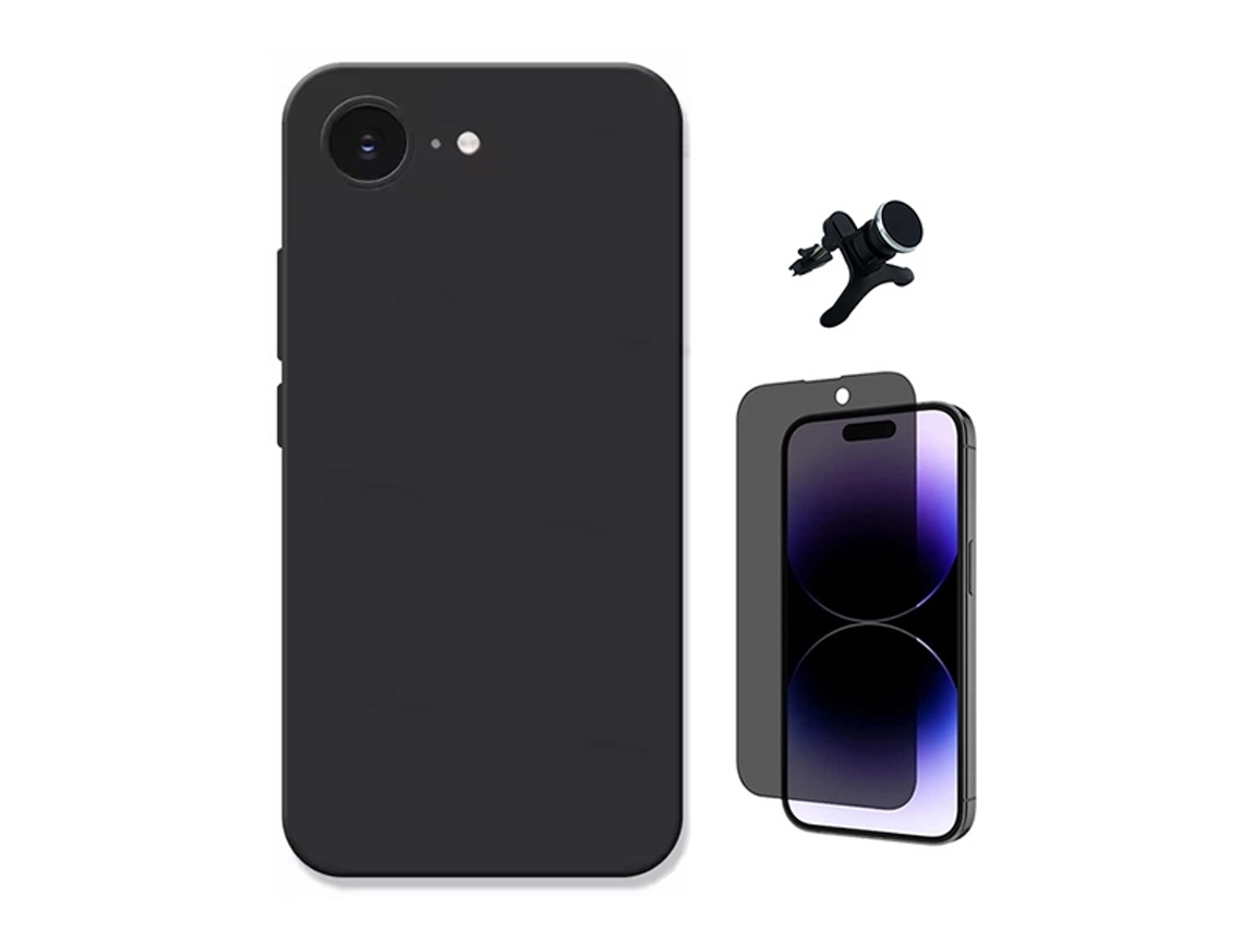 Kit Vidro Anti-spy Capa Silicone Líquido Suporte Magnético Reforçado Phonecare Para Apple Iphone 17e - Preto