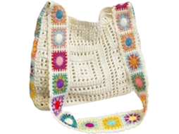 Bolsa Boho Feminina, Tote de Crochê com Recortes transversal de Grande Capacidade para o Verão e Praia Branca AQUAFORGE