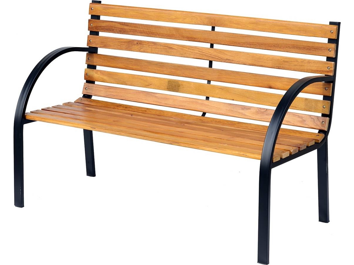 Banco de Parque Aço e Madeira Cor Madeira Natural e Preto 122x60x80 cm Outsunny