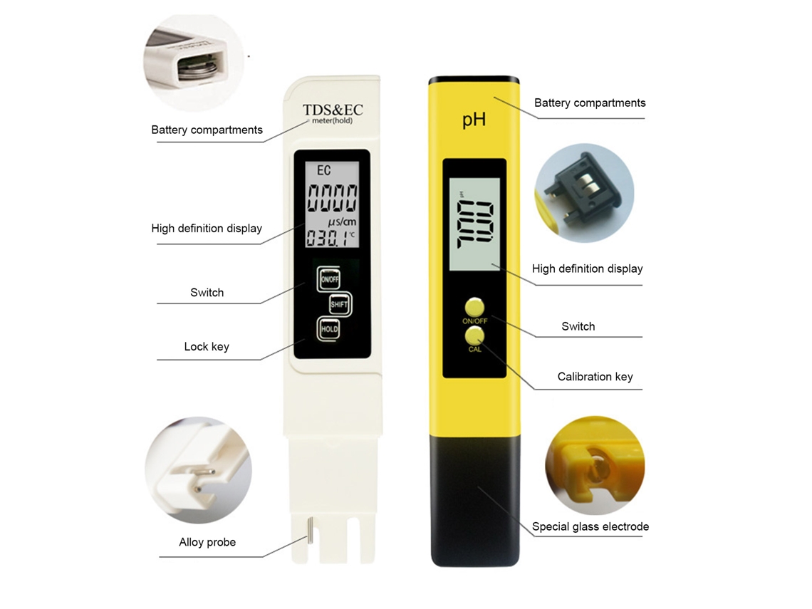 Caneta de Teste de Qualidade da Água com LCD e Sonda de Eletrodo