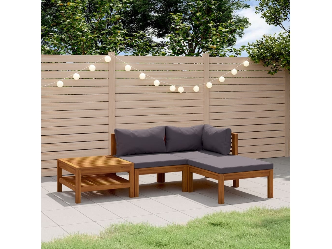 Vidaxl 4 Pcs Conjunto Lounge De Jardim C/ Almofadões Acácia Maciça