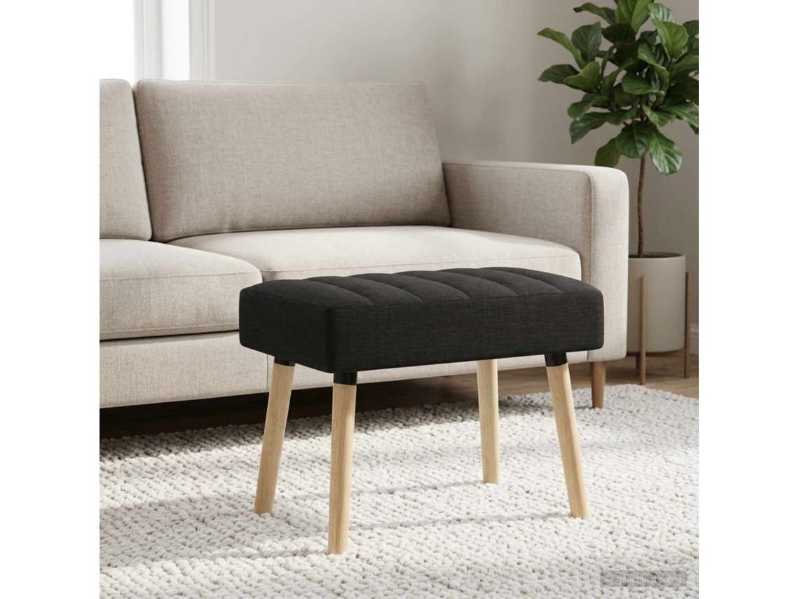 Vidaxl Banco Com Tufting Em Canal Preto 60 X 40 X 45 Cm Tecido