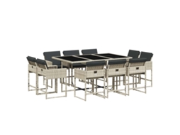 Conjunto de 11 Jantar para Jardim com Almofadões Vime Pe Cinzento MAISON EXCLUSIVE