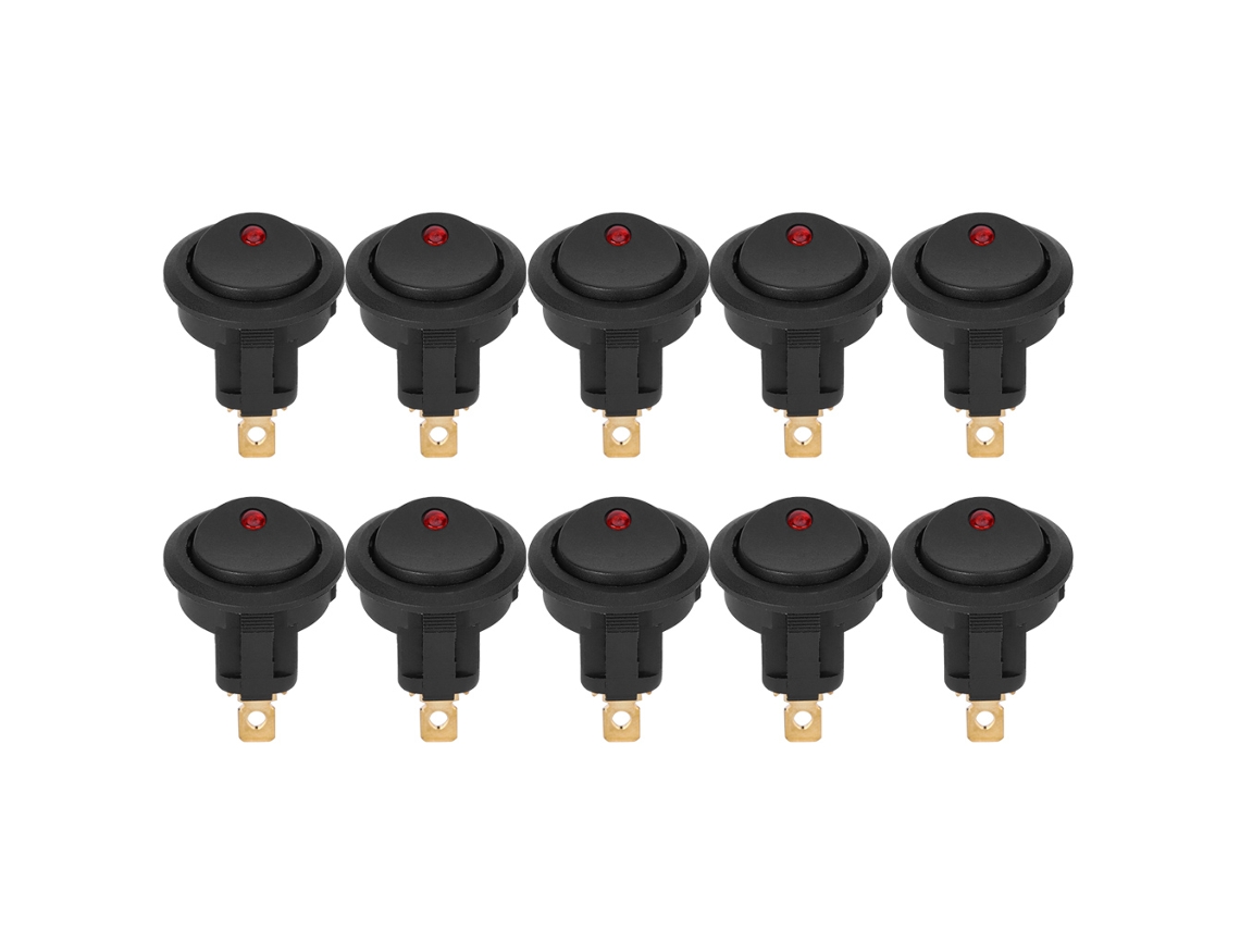 10 Peças Interruptor Rocker Redondo On/off 12v Impermeável Spst Com Led Terminal De 3 Pinos Prata