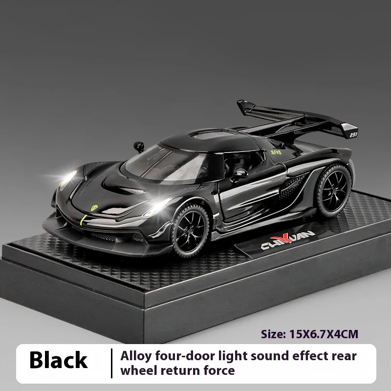 (preto) Miniatura De Carro Esportivo Jesko Em Escala 1/32, Feita Em Metal Fundido, Com Efeitos Sonoros E Luminosos, E Base Com Mola Para Decoração.
