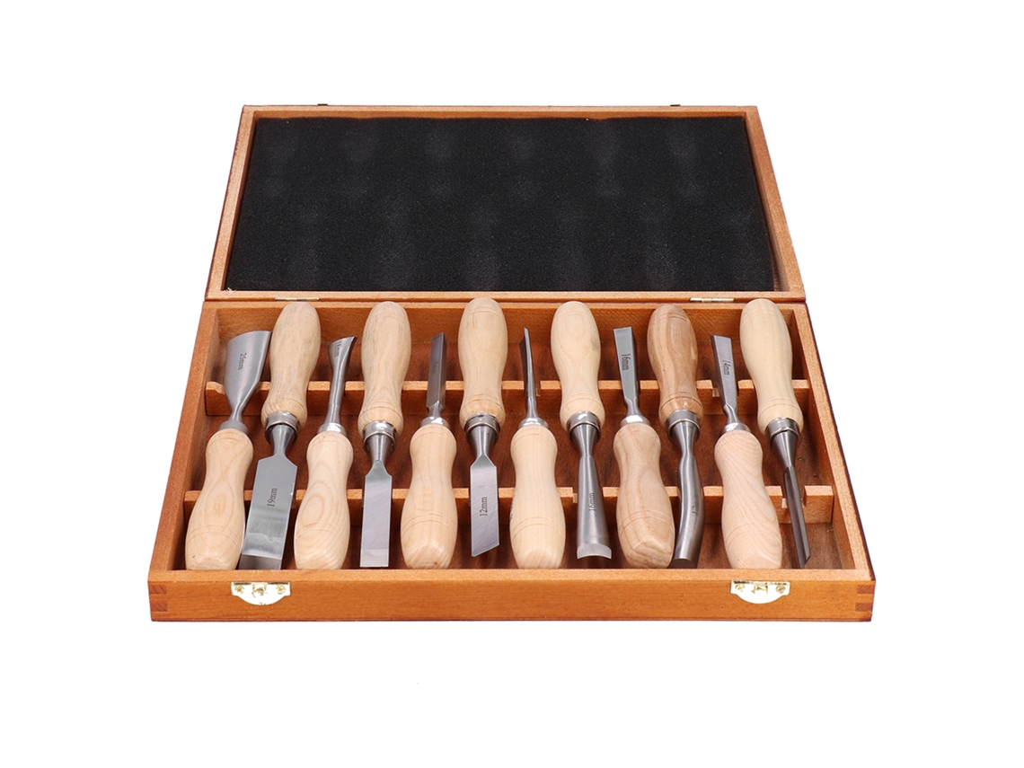 Kit De 12 Cinceles Com Cabo De Madeira Aço Manganês 65 Ferramenta Multifuncional De Gravura Manual Para Carpinteiros