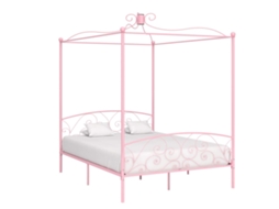 Estrutura De Cama Com Dossel 160x200 Cm Metal Rosa