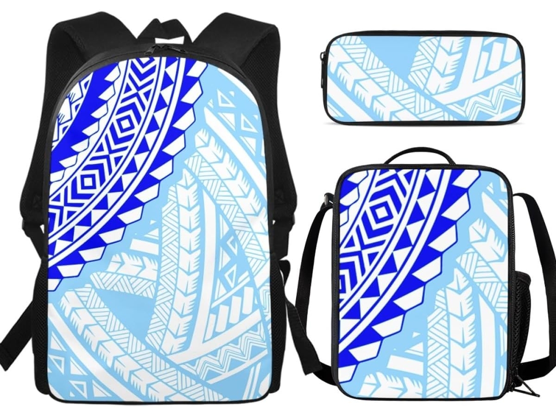 Mochila Infantil Com Estampa Tribal Polinésia Escolar Lancheira Estojo 10, 11, Tamanho Único, Para Uso Diário