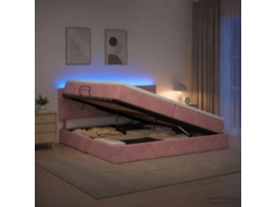 Vidaxl Cama De Armazenamento Led Com Colchão Rosa 200 X 200 Cm Veludo