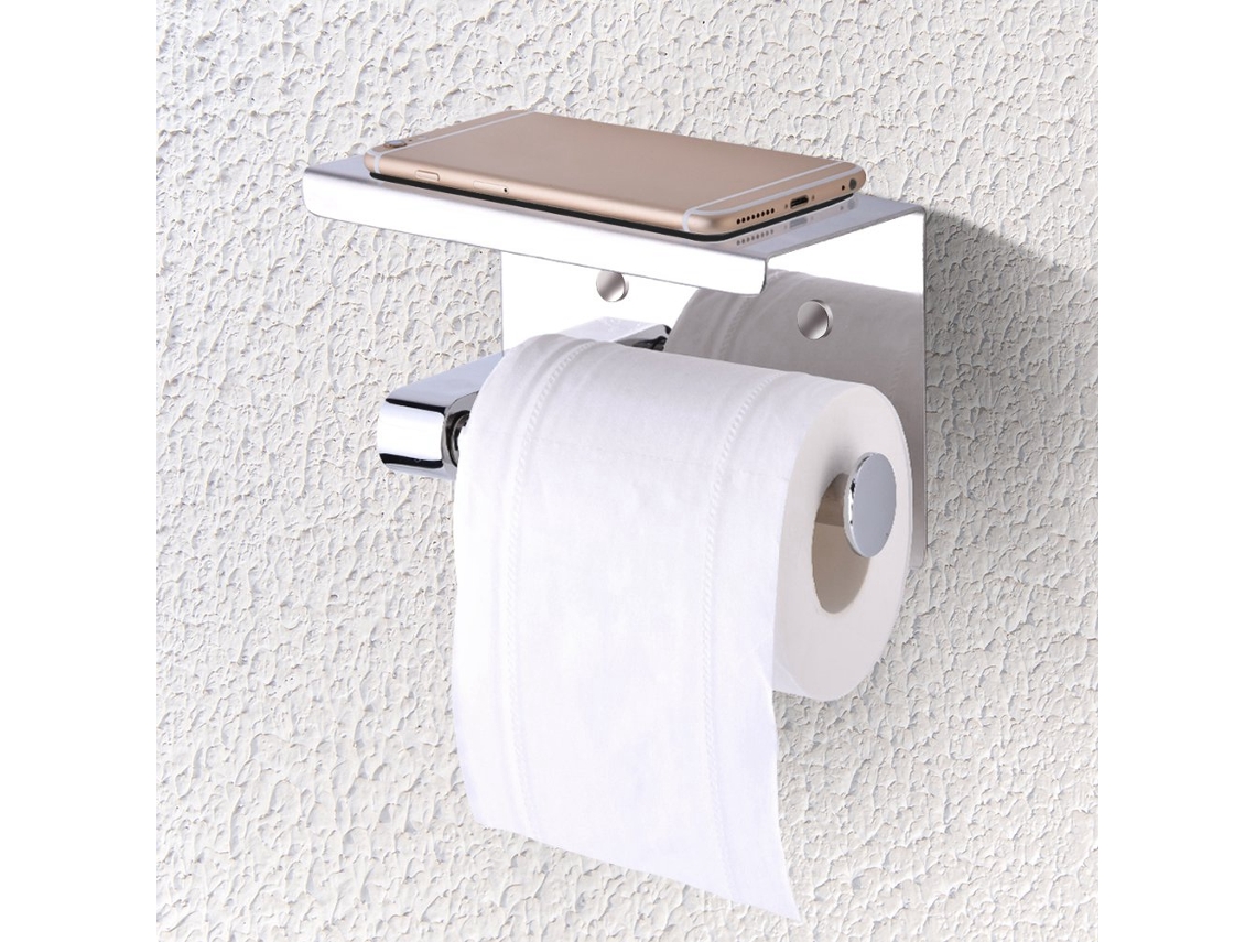 Suporte de papel higiênico para parede em aço inoxidável SUS304 com prateleira, durável e elegante S/MARCA