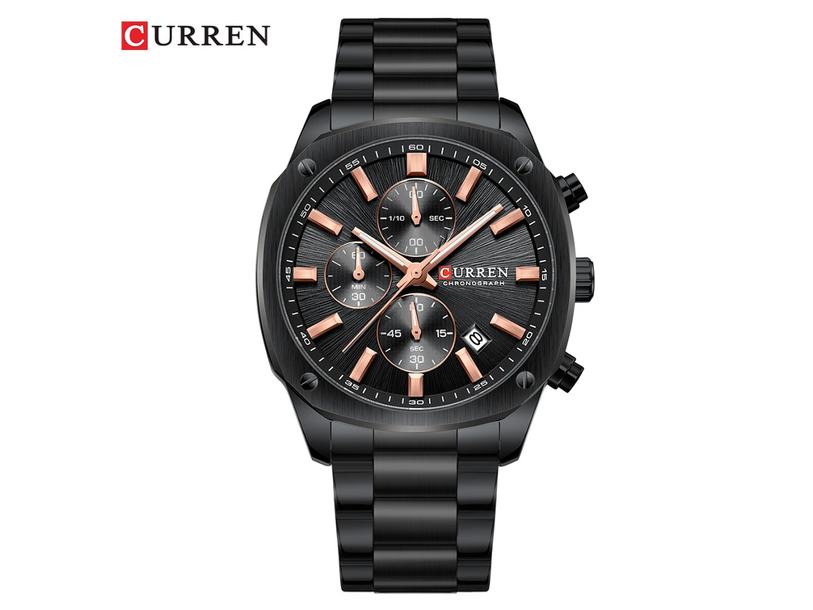 Relógio Masculino Cronógrafo Multifuncional de Seis Ponteiros com Pulseira Quadrada de Aço Relógio de Pulso Elegante MDUG