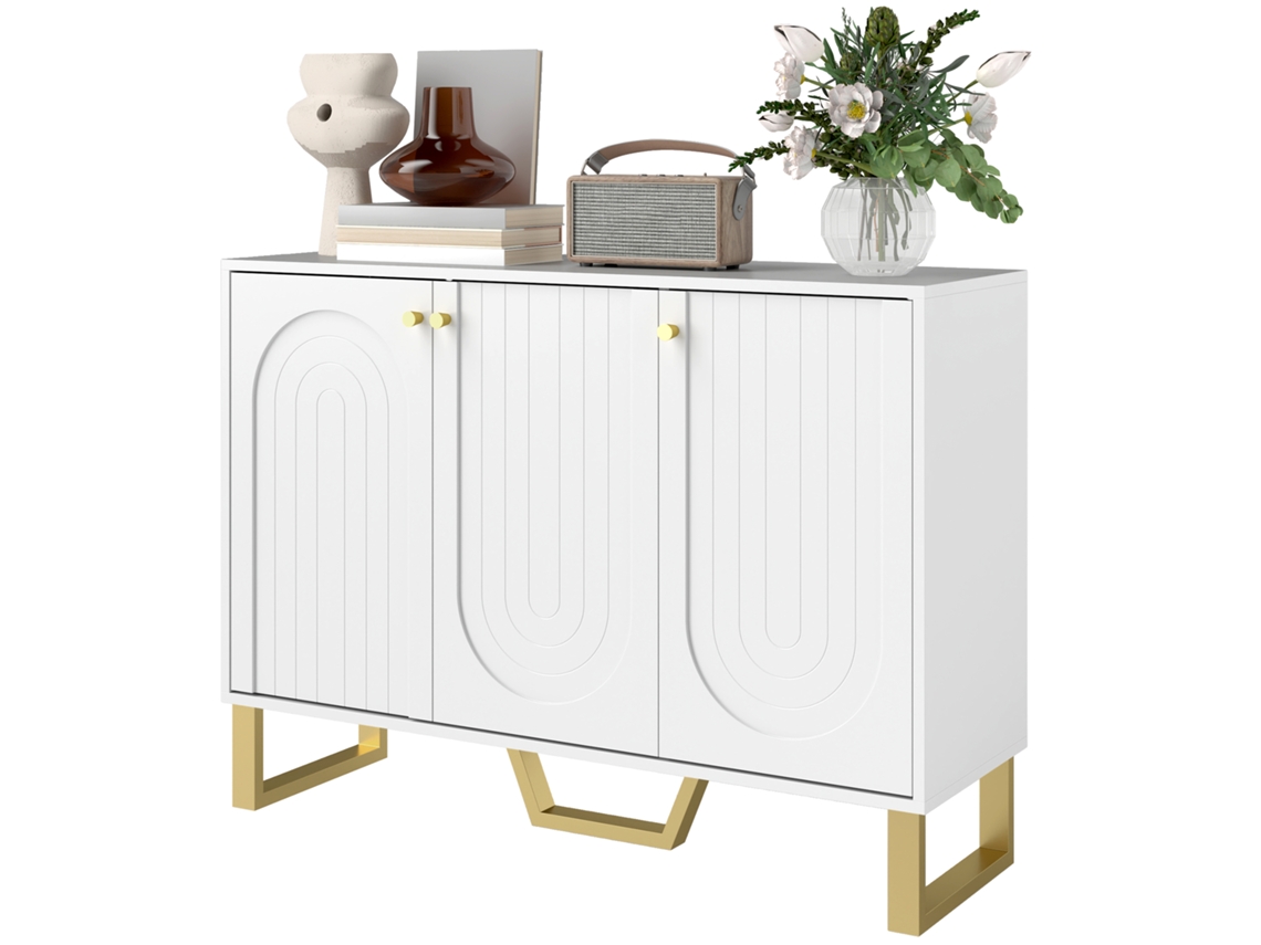 Aparador 3 portas prateleiras ajustáveis móvel para TV 50'' 106,5x35x77,5 Cm branco | S/MARCA