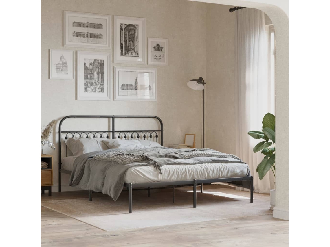 Estrutura De Cama Em Metal Com Cabeceira 150x200 Cm Preto