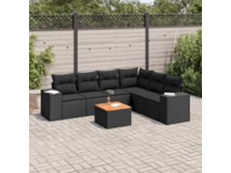 7 Pcs Conjunto De Sofás P/ Jardim C/ Almofadões Vime Pe Preto Dkd Home Decor