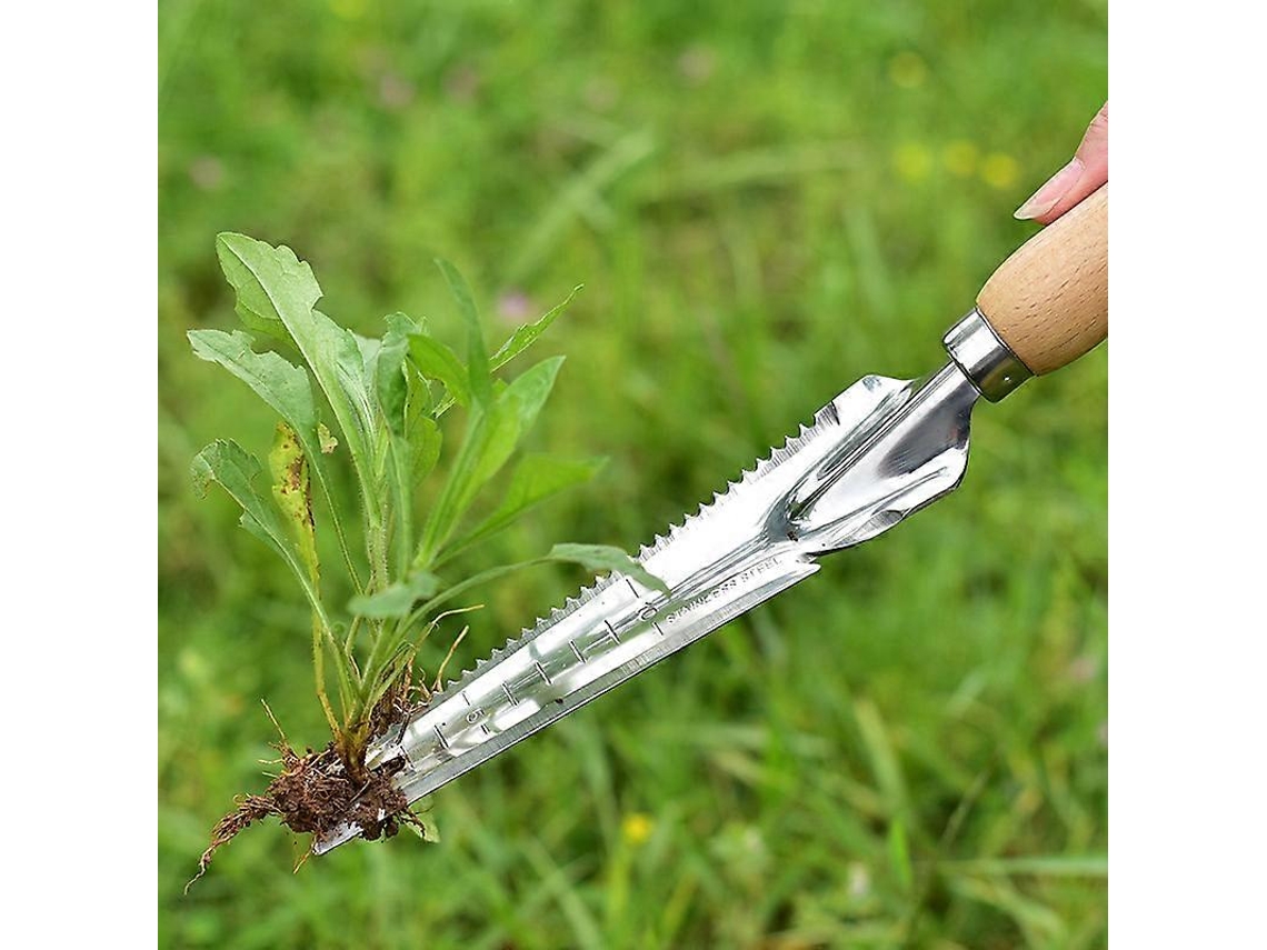 Ferramenta De Remoção De Ervas De Aço Inoxidável Com Cabo De Madeira De 33cm Para Jardim: Colher De Remoção De Ervas E Extração De Plantas Daninhas