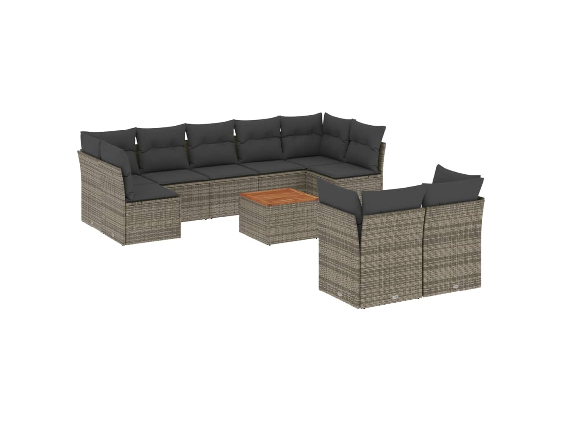 Conjunto de 10 Sofás de Jardim com Almofadões Vime Pe Cinzento MAISON EXCLUSIVE
