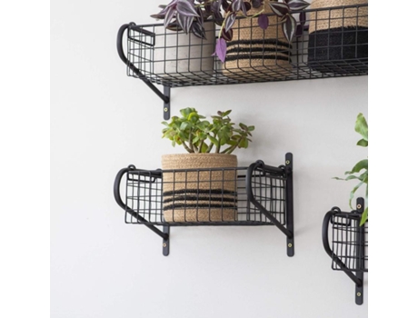 Prateleira De Cesta Suspensa Pequena Cremalheira De Metal De Aço Revestido Em Pó Montado Na Parede do Jardim de Negociação (pequeno H12 X L30,5 X D18,5 Cm)