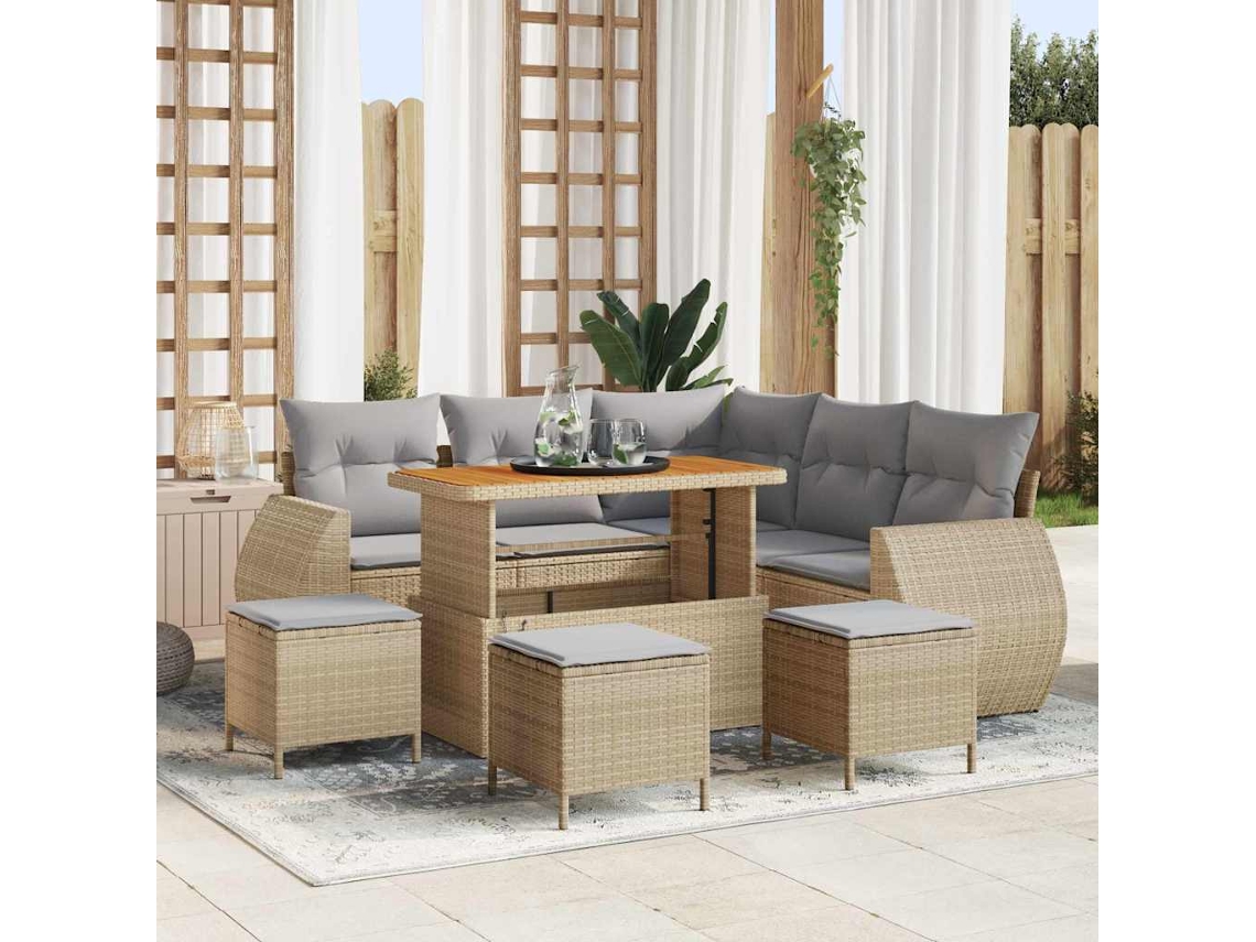 Vidaxl Conjunto De Sofá De Jardim 9 Pcs Bege E Cinza Claro Vime Pe