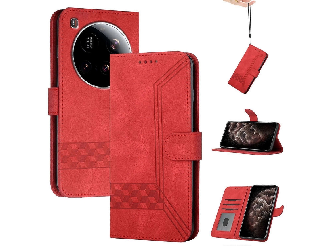 Capa De Couro Flip Com Textura De Pele Cúbica Para Xiaomi 15 Ultra