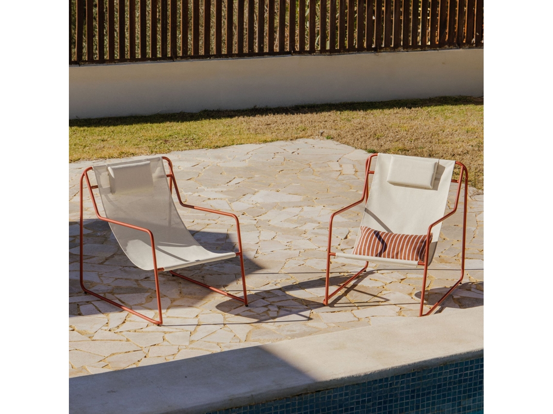 Sklum Pack De 2 Espreguiçadeiras Com Apoios De Braços Em Aço Com Almofada Lorvian Têxtil Terracota