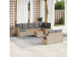 Vidaxl 10 Pcs Conjunto De Sofás P/ Jardim Com Almofadões Vime Pe Bege